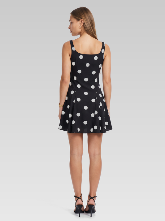 Black Polka Dot Sleeveless Mini Dress — Black Polka Dot — View 3