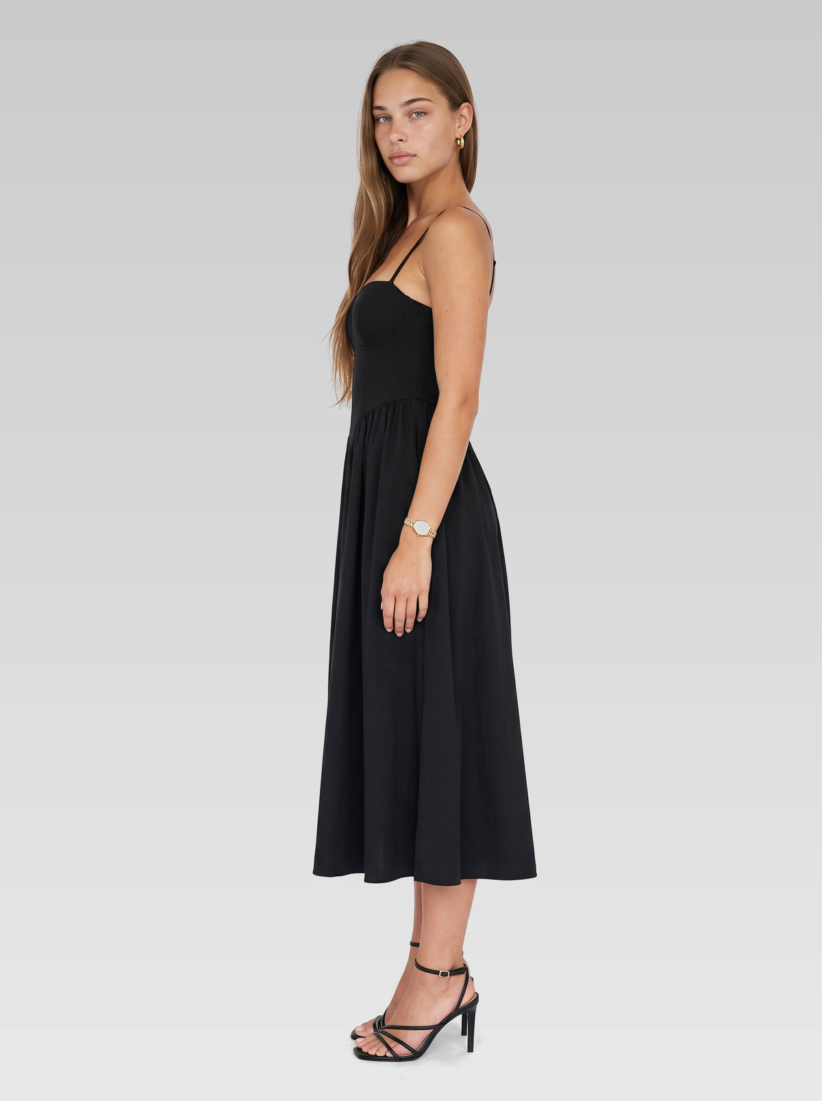 Sweetheart A-Line Cocktail Midi Dress — Black — View 5