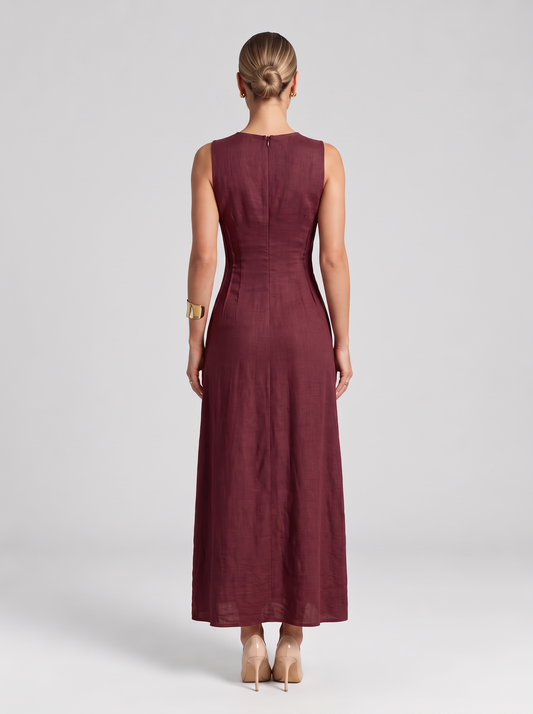 Linen Look Sleeveless A Line Maxi Dress