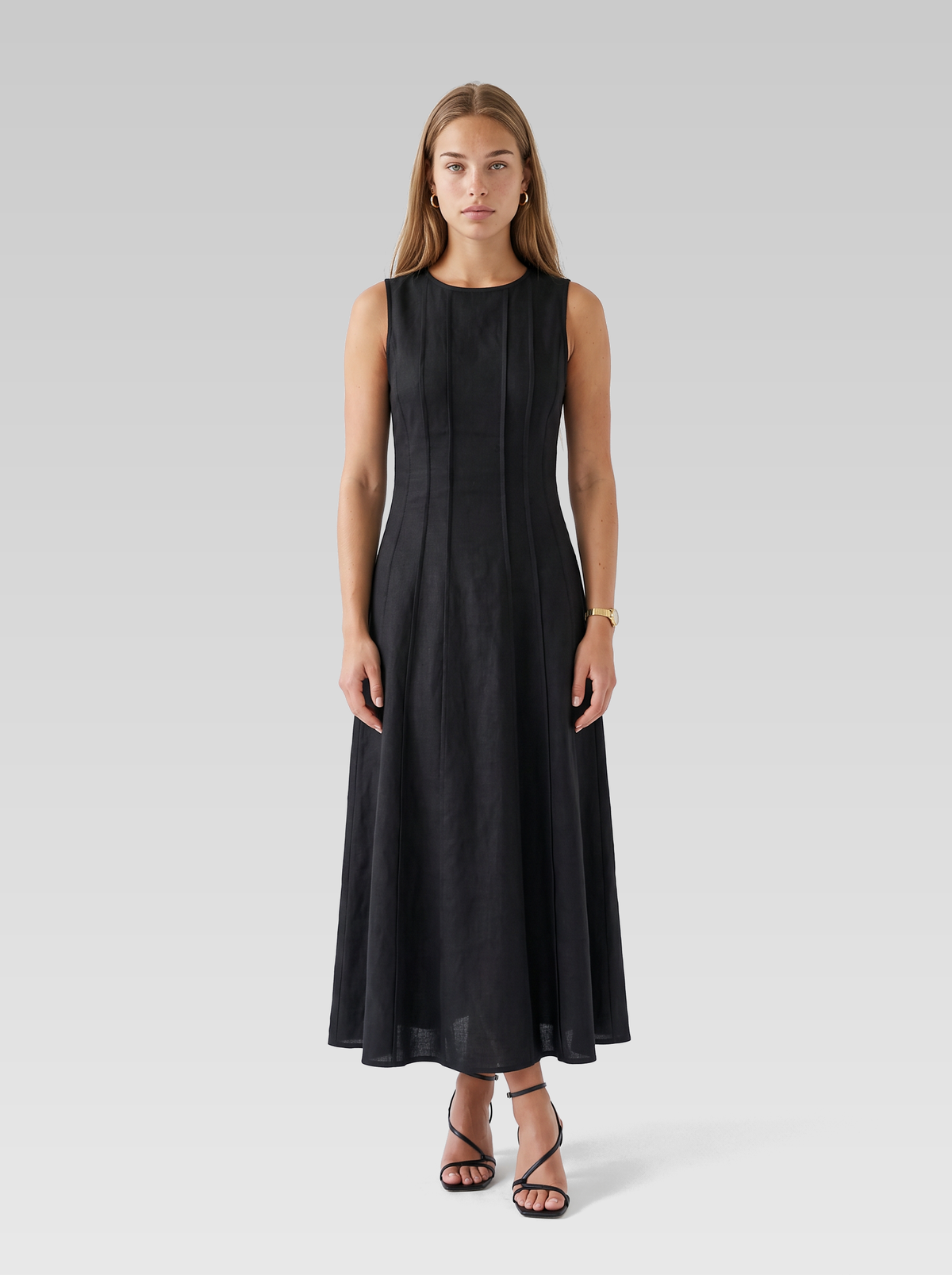 Linen Look Sleeveless A Line Maxi Dress