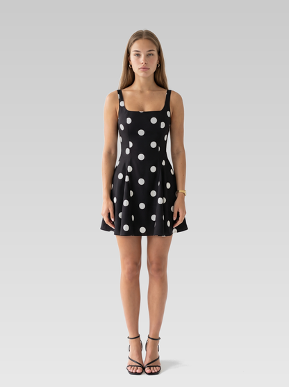 Black Polka Dot Sleeveless Mini Dress — Black Polka Dot — View 1