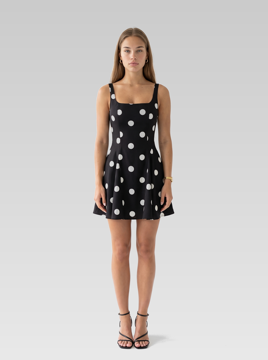 Black Polka Dot Sleeveless Mini Dress — Black Polka Dot — View 1
