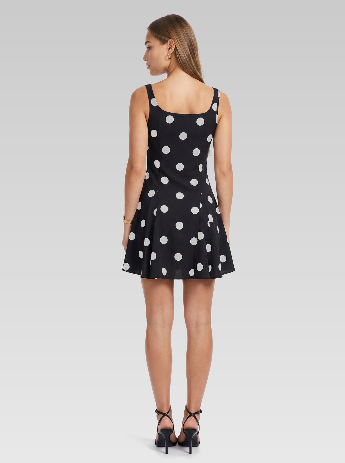 Black Polka Dot Sleeveless Mini Dress — Black Polka Dot — View 3