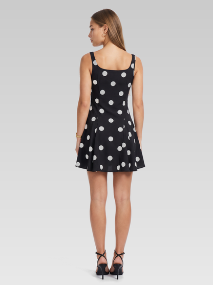 Black Polka Dot Sleeveless Mini Dress — Black Polka Dot — View 3