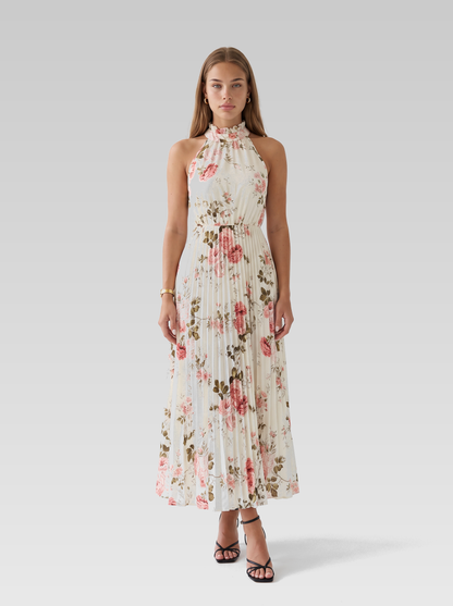 Cream Floral Halter Neck Maxi Dress — Cream Floral — View 1