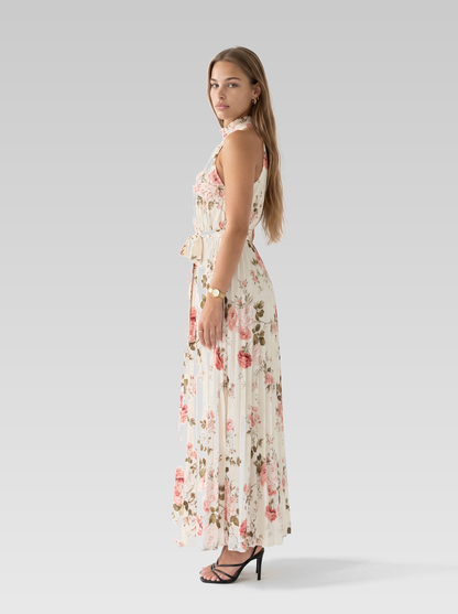 Cream Floral Halter Neck Maxi Dress — Cream Floral — View 5