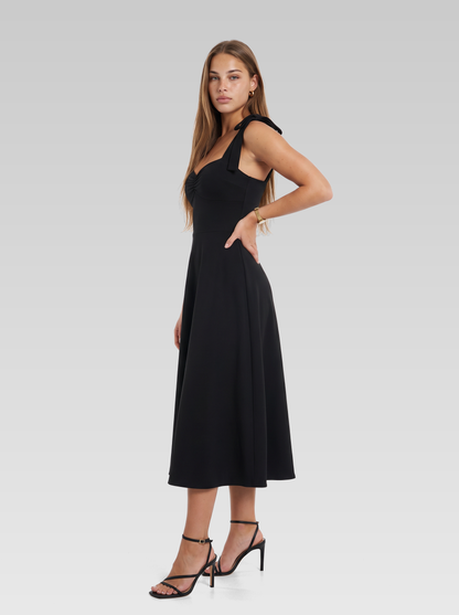 Tie Strap Wedding Guest Midi Dress — Black — View 2