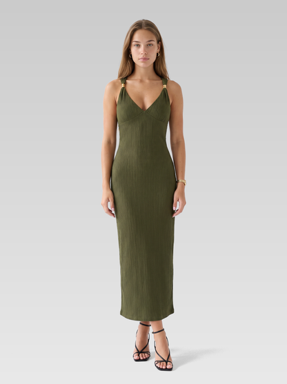 Backless Sleeveless Bodycon Maxi Dress — Olive Green — View 1