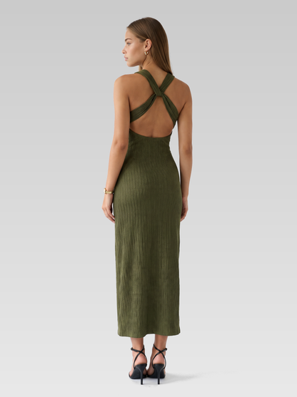 Backless Sleeveless Bodycon Maxi Dress — Olive Green — View 3