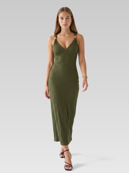 Backless Sleeveless Bodycon Maxi Dress — Olive Green — View 4