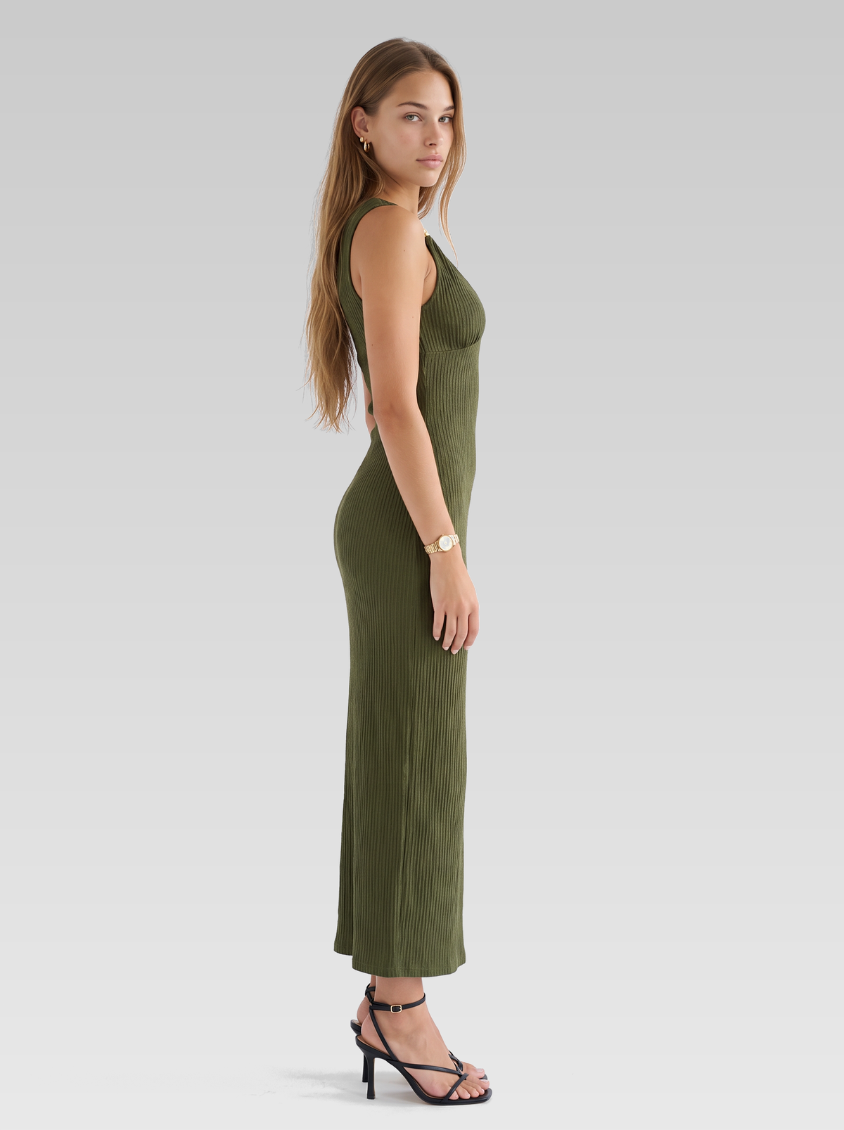 Backless Sleeveless Bodycon Maxi Dress — Olive Green — View 5