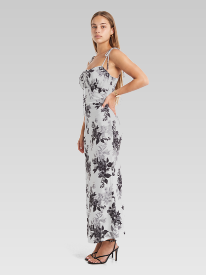 White Slit Bodycon Maxi Dress — White Floral — View 2
