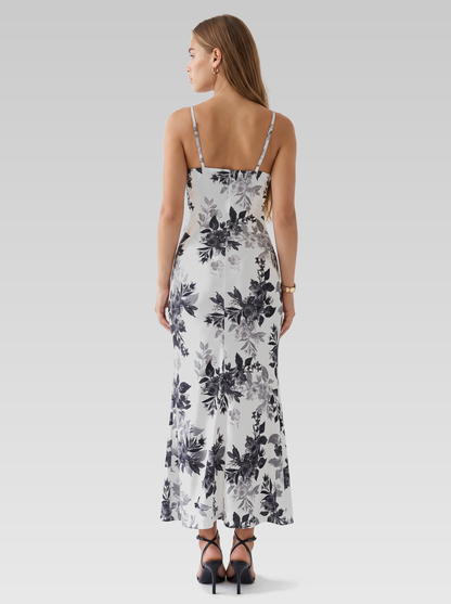 White Slit Bodycon Maxi Dress — White Floral — View 3