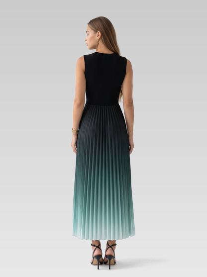 Pleated Formal Maxi Dress — Black Green Ombre — View 3