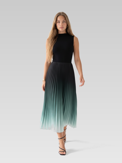 Pleated Formal Maxi Dress — Black Green Ombre — View 4