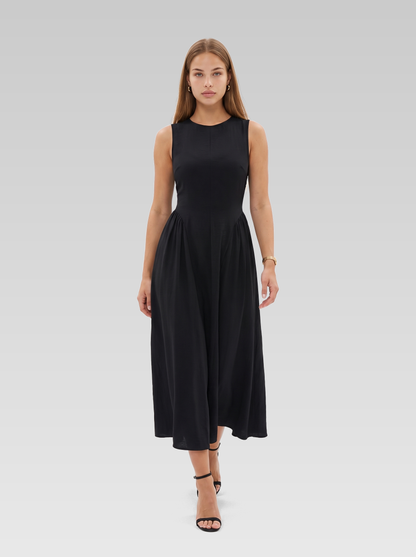 Black Sleeveless Pleated Midi Dress — Black — View 4