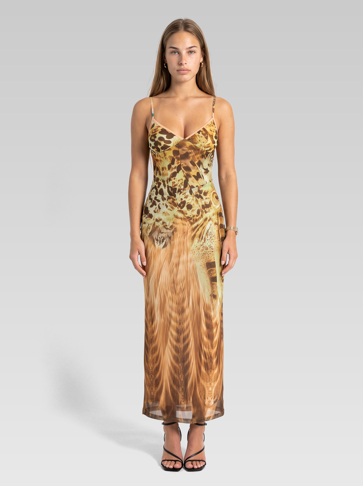 Animal Print Halter Maxi Dress — Green Amber Print — View 1