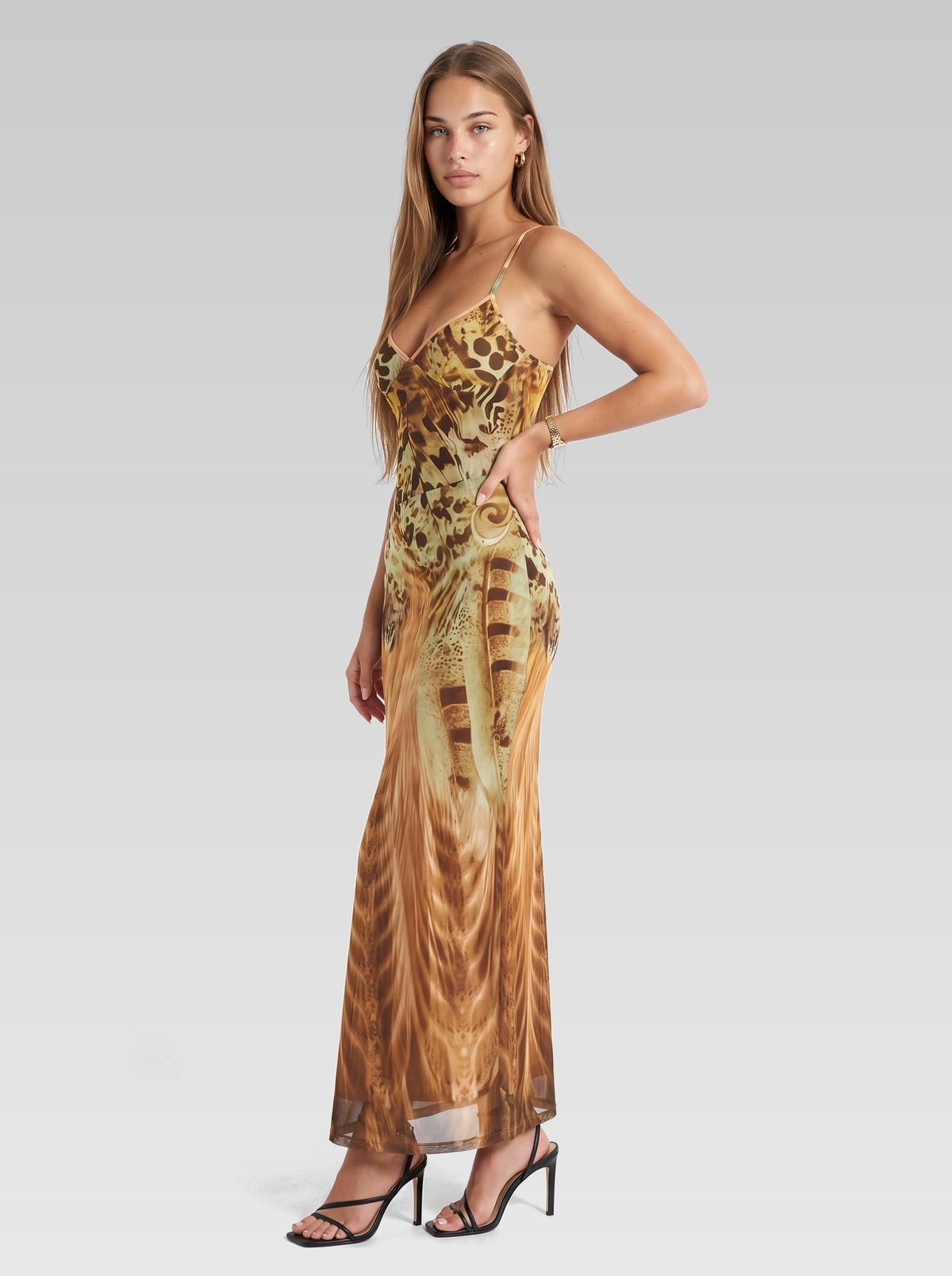 Animal Print Halter Maxi Dress — Green Amber Print — View 2