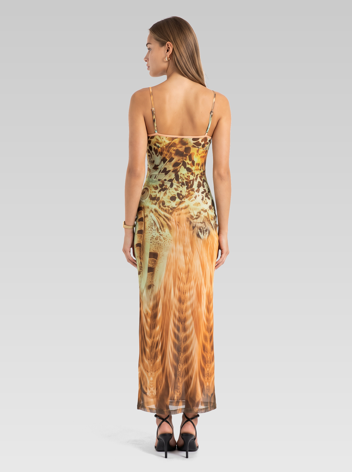 Animal Print Halter Maxi Dress — Green Amber Print — View 3