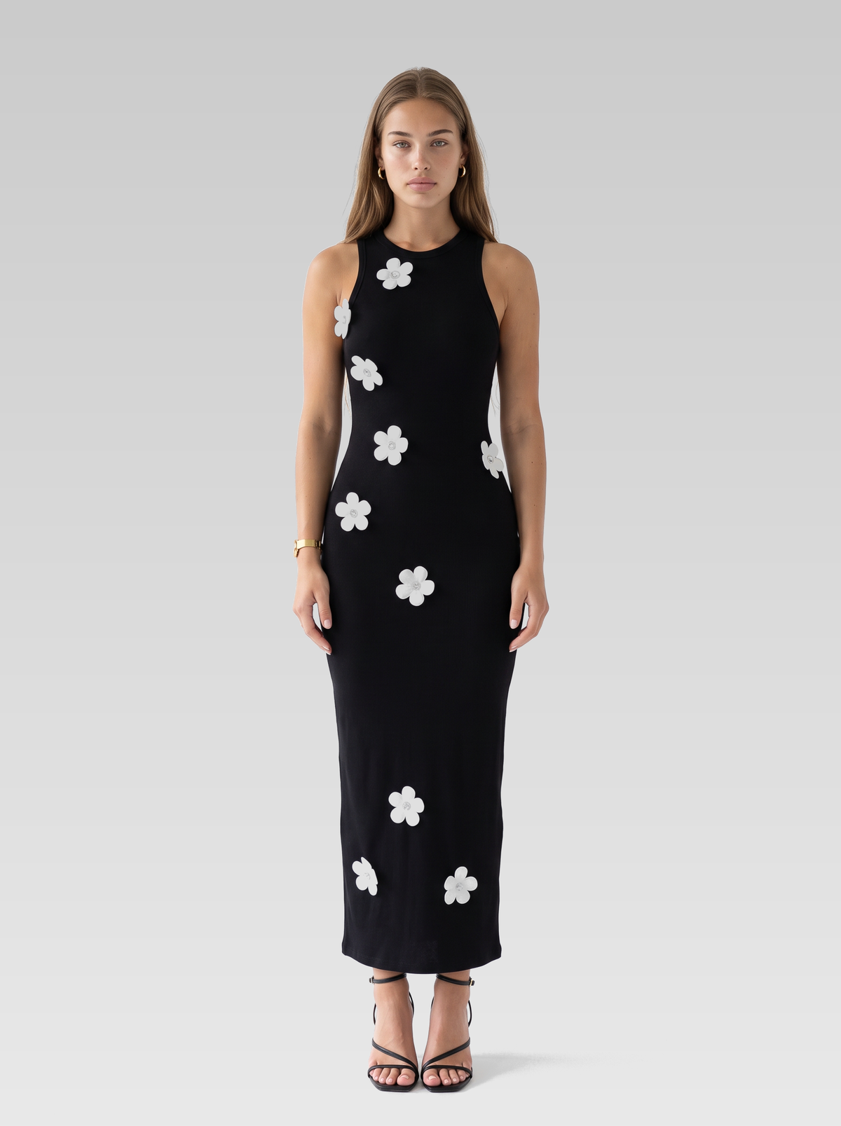 Black High Neck Bodycon Maxi Dress — Black — View 1