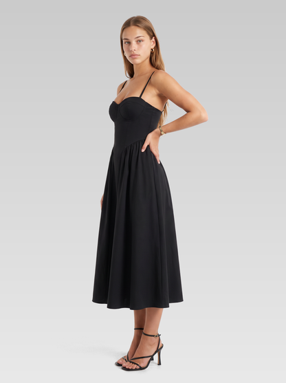 Sweetheart A-Line Cocktail Midi Dress — Black — View 2