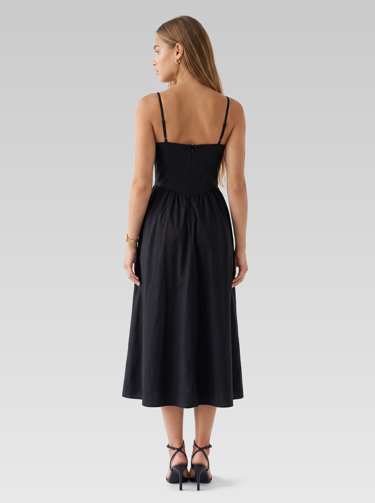Sweetheart A-Line Cocktail Midi Dress — Black — View 3