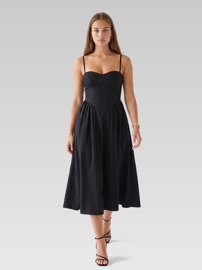 Sweetheart A-Line Cocktail Midi Dress — Black — View 4