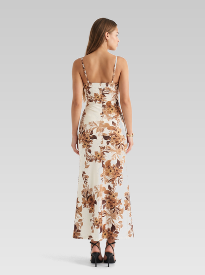 White Floral Fitted Maxi Dress — White Floral — View 3