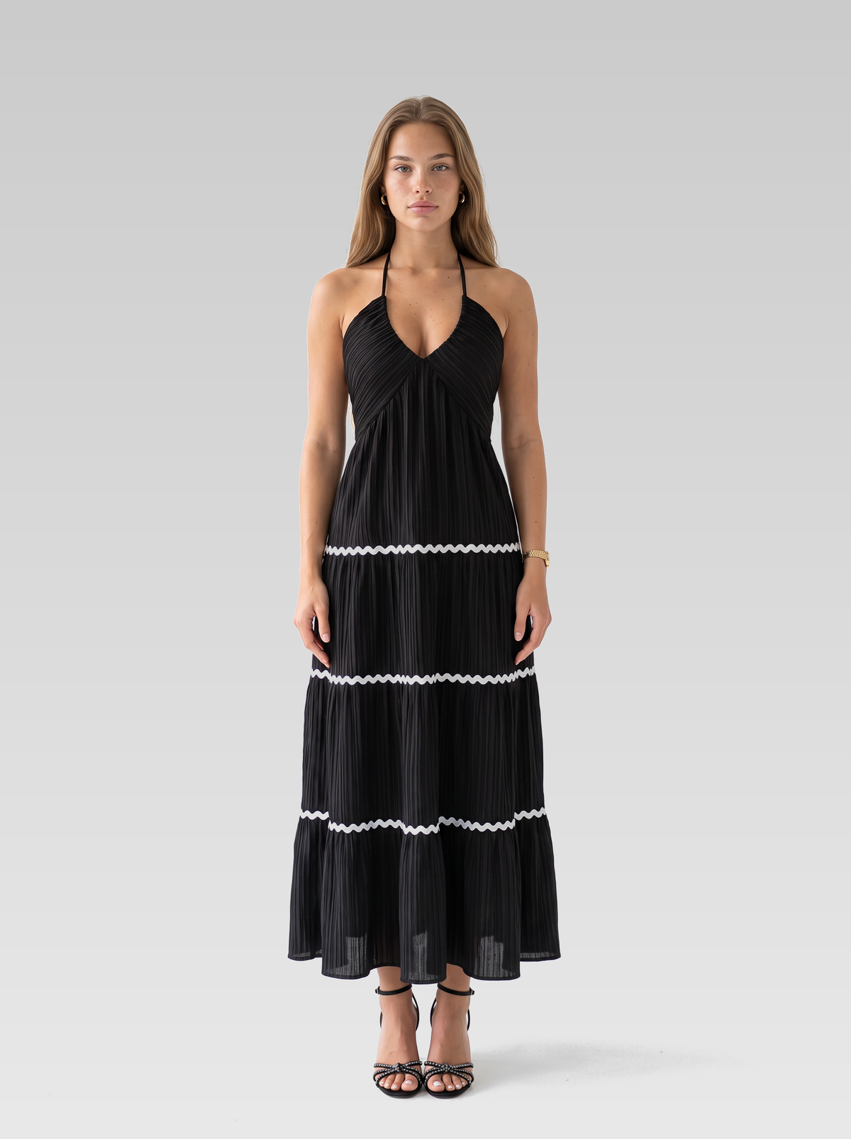 Black Halter Neck Backless Maxi Dress — Black — View 1