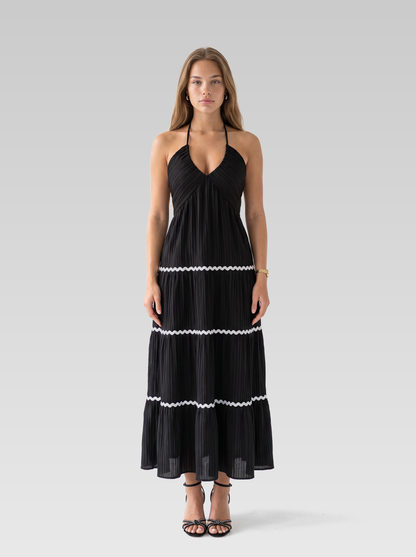Black Halter Neck Backless Maxi Dress — Black — View 1