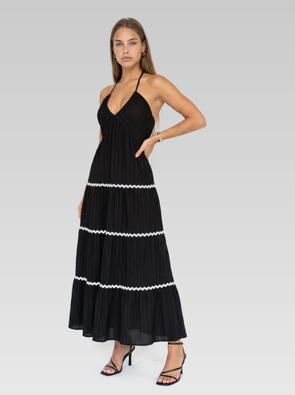 Black Halter Neck Backless Maxi Dress — Black — View 2