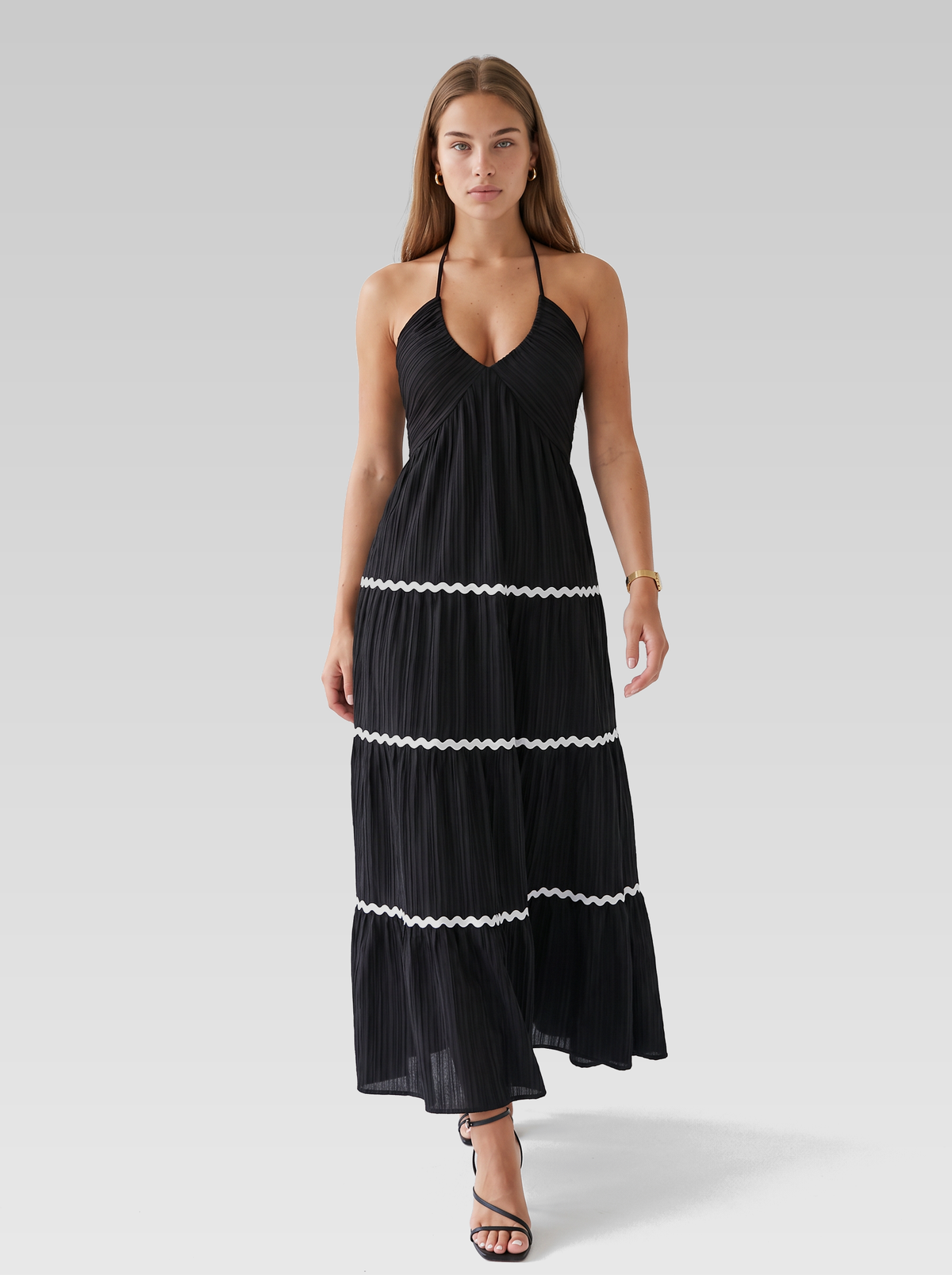 Black Halter Neck Backless Maxi Dress — Black — View 4