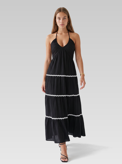 Black Halter Neck Backless Maxi Dress — Black — View 4