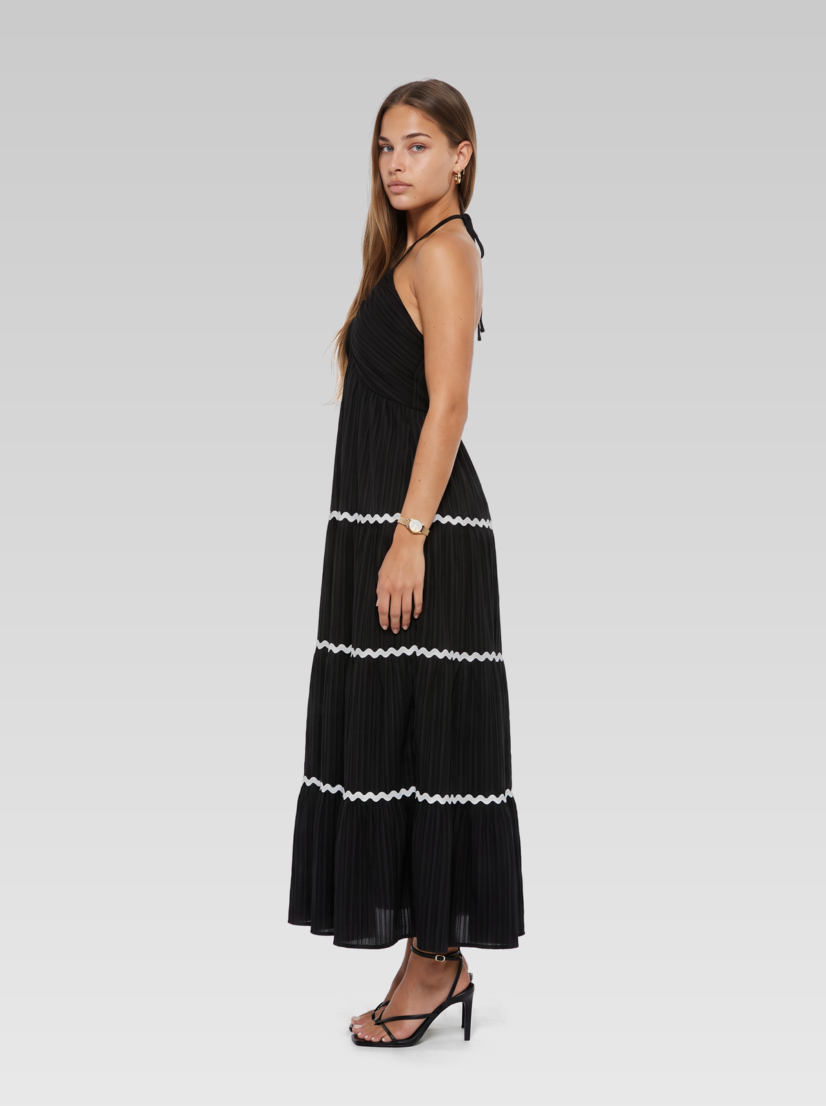 Black Halter Neck Backless Maxi Dress — Black — View 5