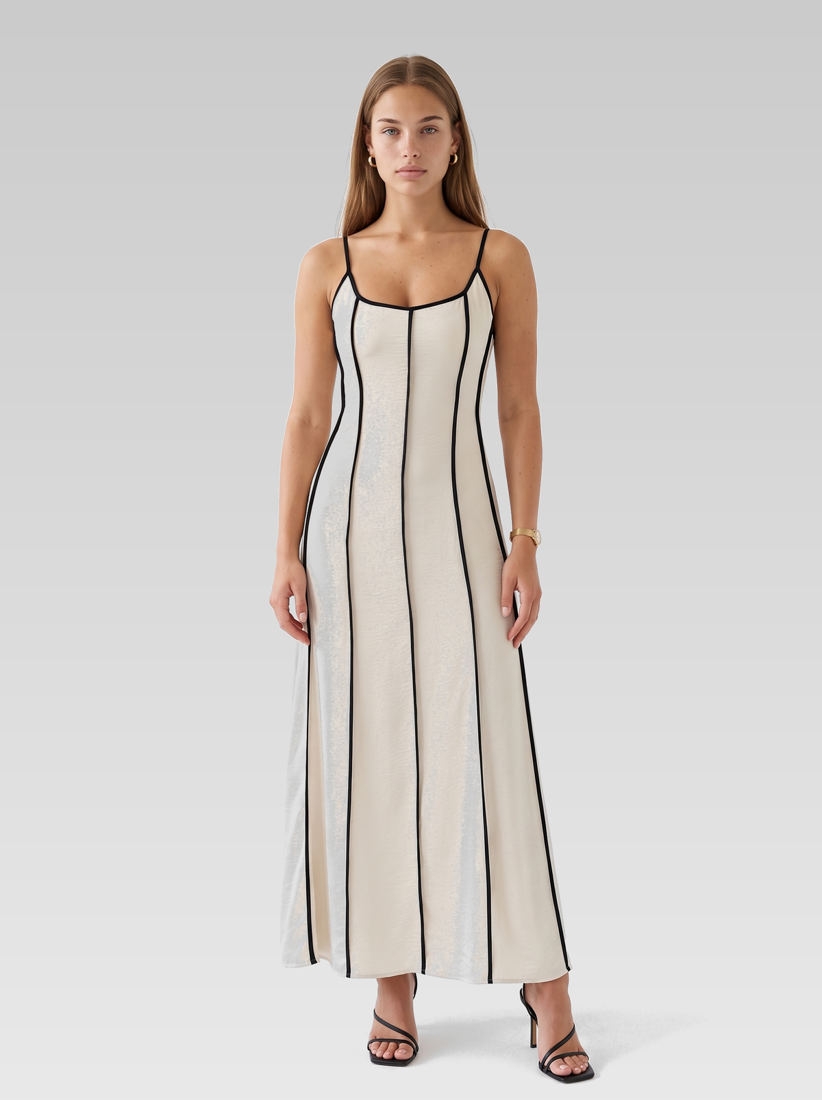 Beige Backless Tie Back Maxi Dress — Beige — View 1