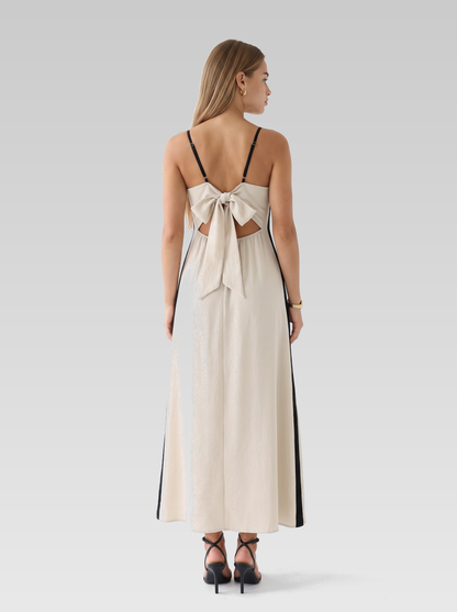 Beige Backless Tie Back Maxi Dress — Beige — View 3