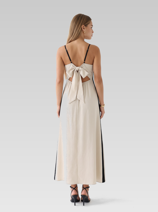 Beige Backless Tie Back Maxi Dress — Beige — View 3
