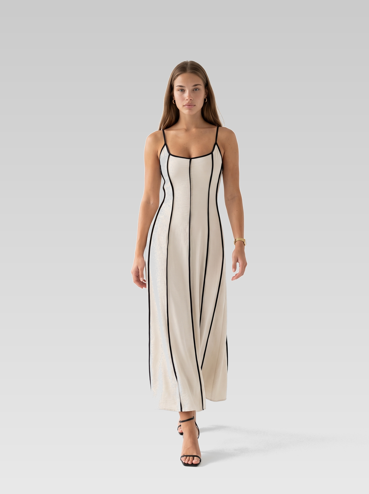 Beige Backless Tie Back Maxi Dress — Beige — View 4