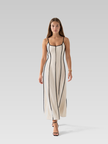 Beige Backless Tie Back Maxi Dress — Beige — View 4