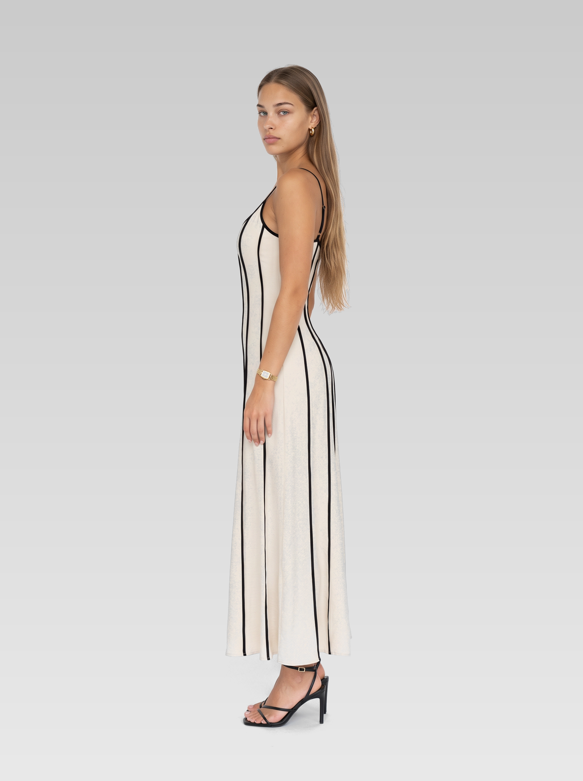 Beige Backless Tie Back Maxi Dress — Beige — View 5
