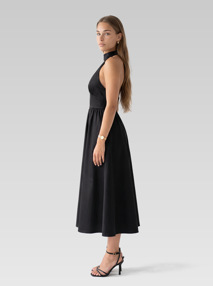 Halter Neck Backless Midi Dress — Black — View 5