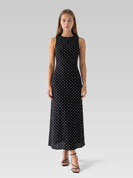 Black Polka Dot Maxi Dress — Black Polka Dot — View 1