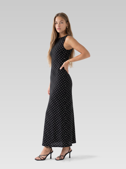 Black Polka Dot Maxi Dress — Black Polka Dot — View 2
