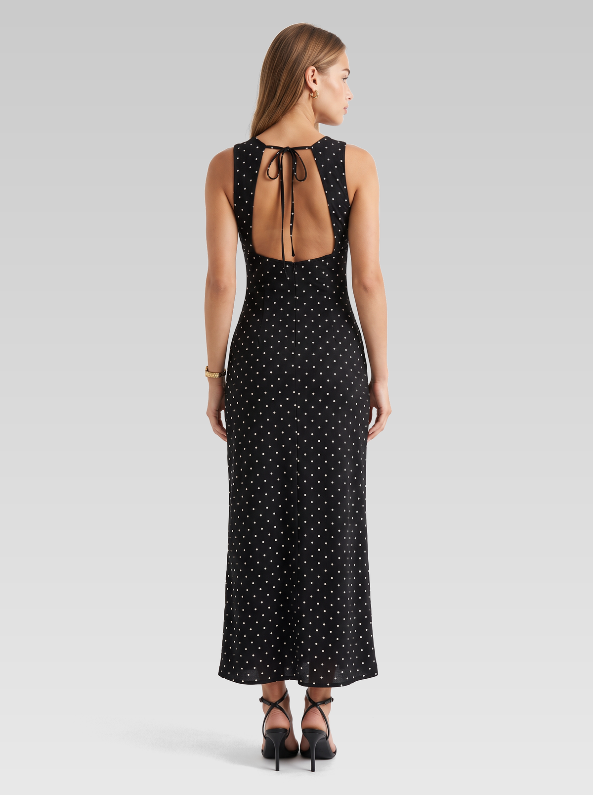 Black Polka Dot Maxi Dress — Black Polka Dot — View 3