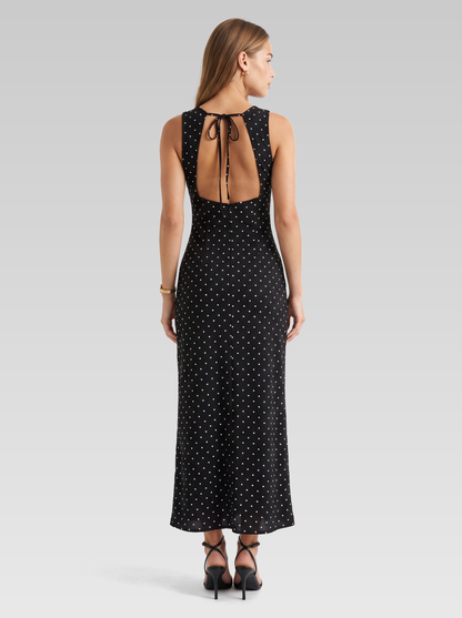 Black Polka Dot Maxi Dress — Black Polka Dot — View 3