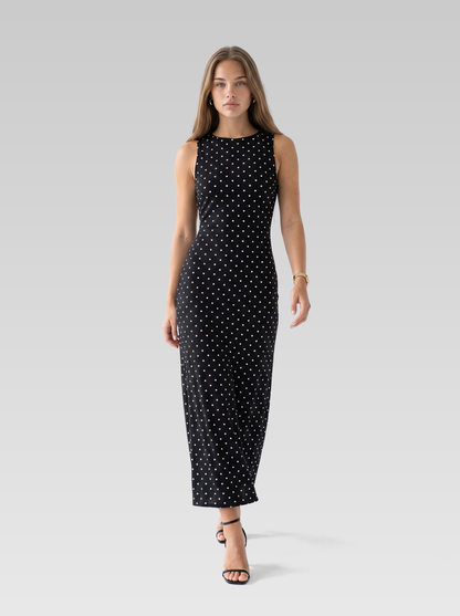 Black Polka Dot Maxi Dress — Black Polka Dot — View 4