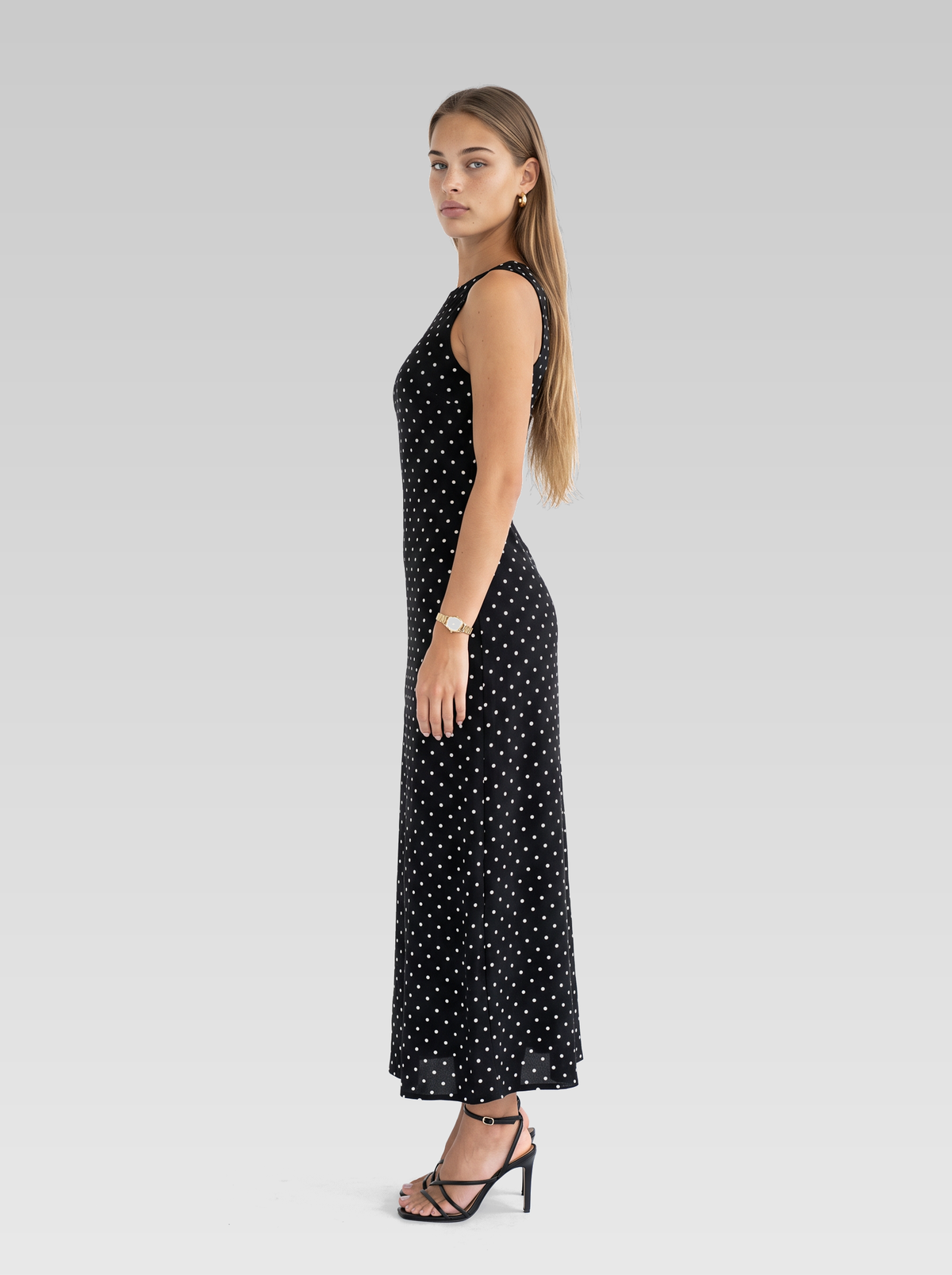 Black Polka Dot Maxi Dress — Black Polka Dot — View 5