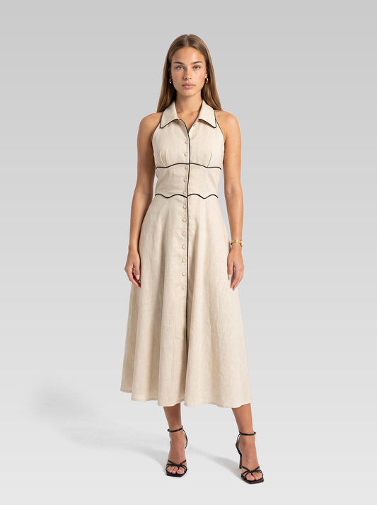 Cream Cotton Sleeveless Slit Midi Dress — Cream — View 1