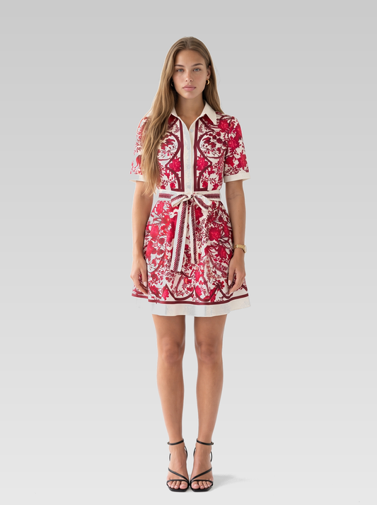 Red Floral Short Sleeve Mini Dress — Red Floral — View 1