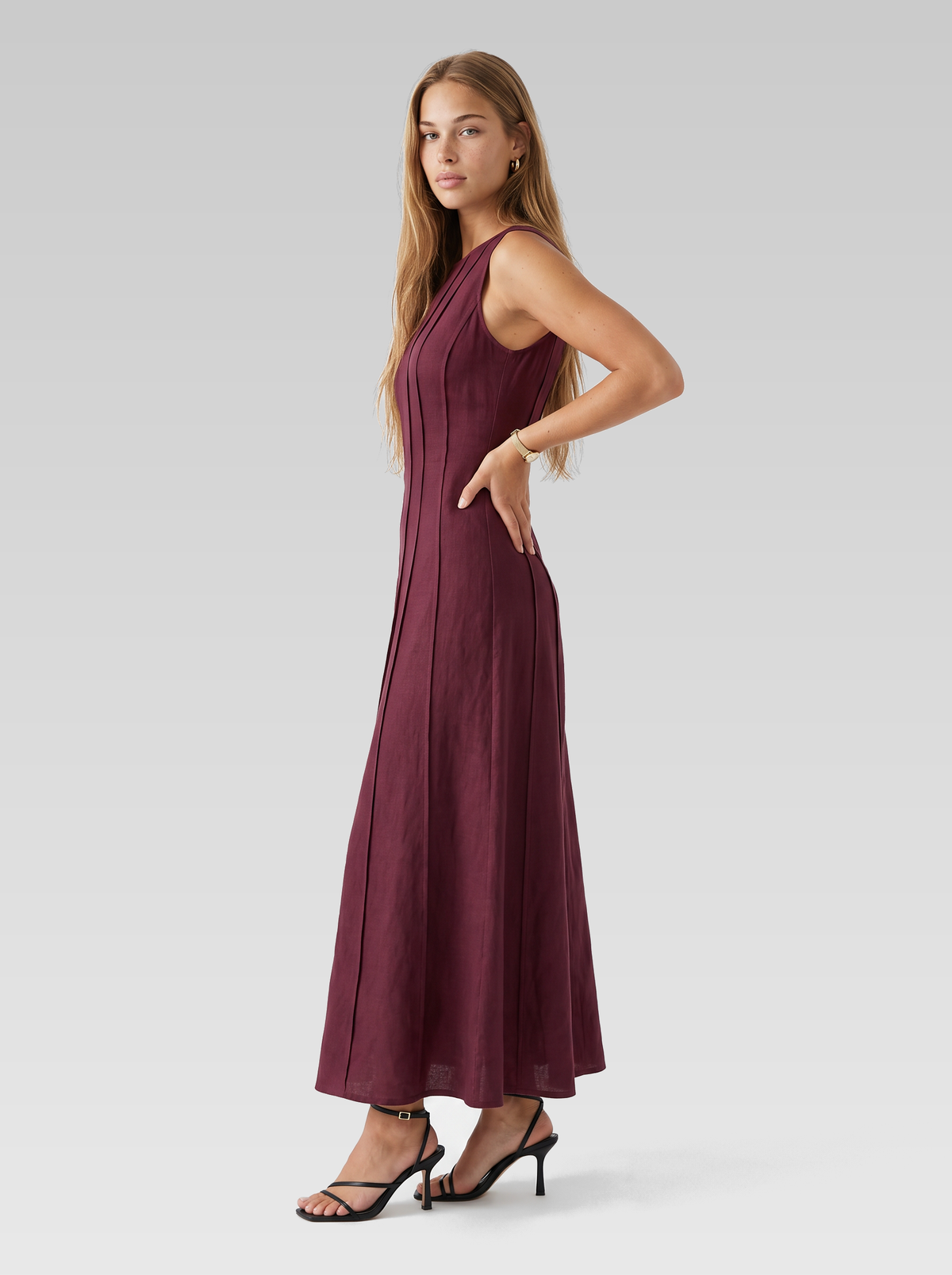 Linen Look Sleeveless A Line Maxi Dress